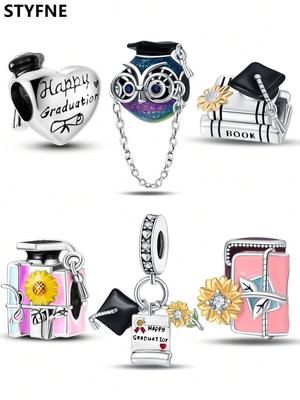 Charms Plata Graduation Season Bachelor'S Capbeads Copper Plated Fit Charms Original Bracelet For Jewelry Making Diy Charm