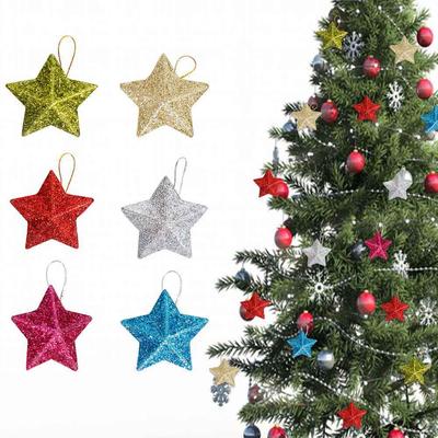 Ornamentos de Árvore de Natal Estrela de Cinco Pontas com Glitter Dourado 2025