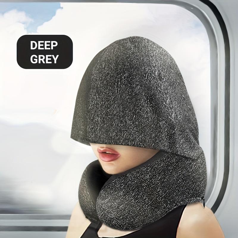 1pc Travel Pillow With Hood 5.5in X 10.6in Comfort Neck Support Memory Foam U-Shaped Pillow Large Blackout Hood For Restful Sleep