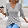 Herbst V-Ausschnitt Einfarbig Langärmlig Rippstrick Gebürstet V-Ausschnitt Damen Bluse Tops