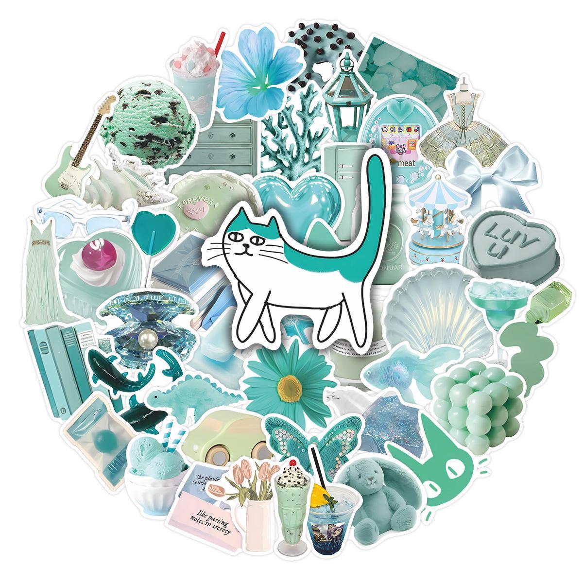 Cartoon Mint Soda Green Stickers (50-Pack) for DIY Notebooks, Skateboards, and Phone Cases No