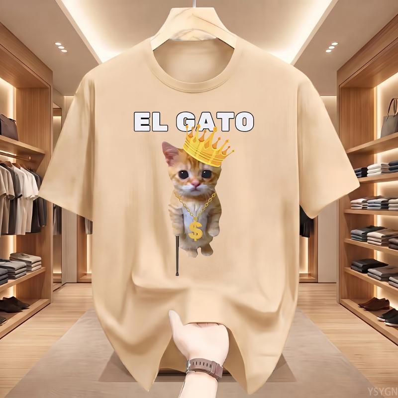 El Gato Is Calling Meme Sad Crying Cat Munchkin Kitty Meme T Shirt Fashion Short Sleeves Oversized T-shirt