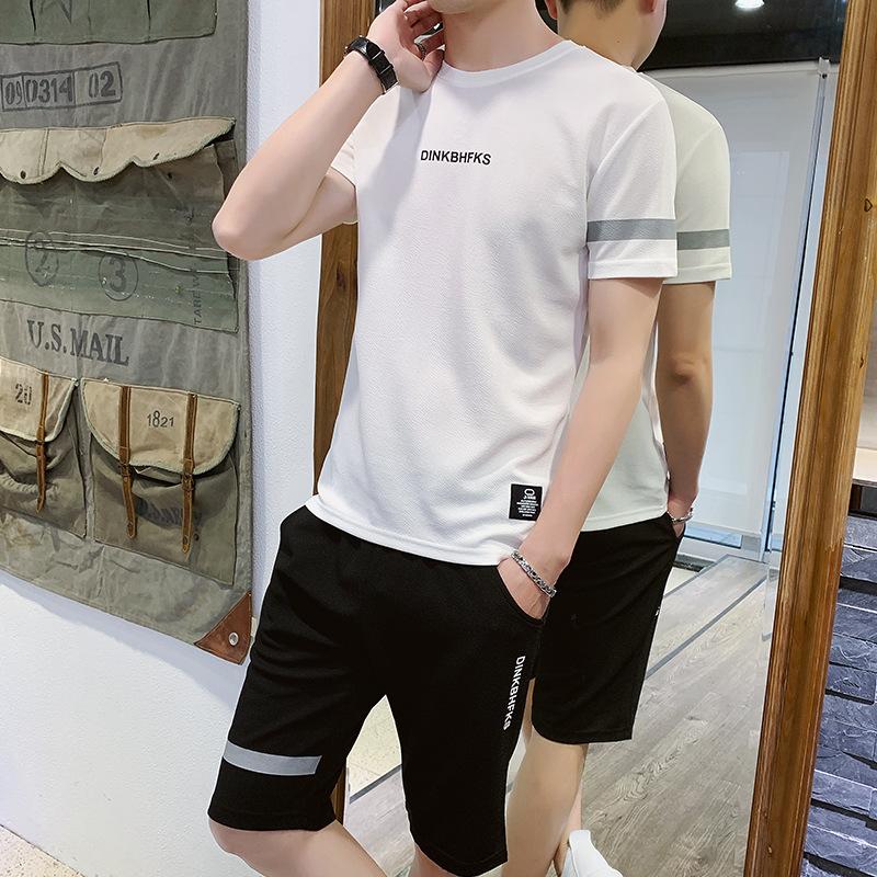 Summer Men's Casual Sports Suit Short-sleeved T-shirt Tide Men Small Mesh Leisure Breathable Suit Men