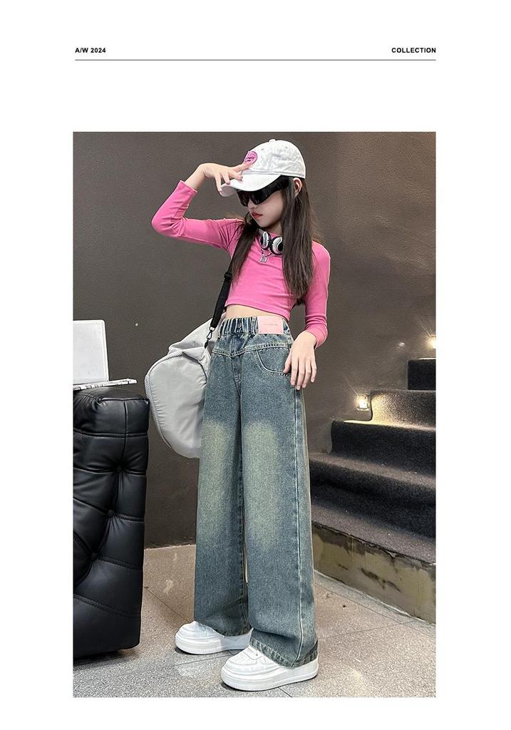 2025 Mädchen High-Waist Weitbeinige Jeans mit Sternen-Aufnähern - Frühling/Herbst Stil für ältere Kinder