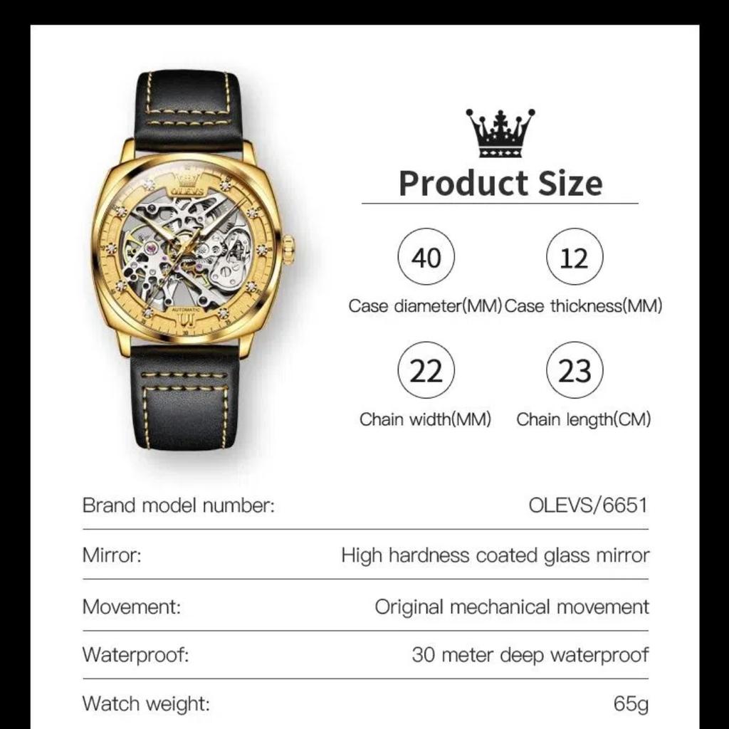 OLEVS 6651 Men's Watches Hollow Square Dial Leather Strap Business Men Wristwatch Original Luxury Brand Men's Wristwatches