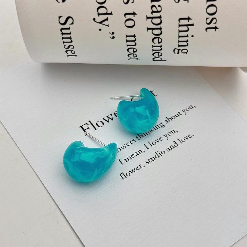 2025 New Stylish Women's C-shaped Stud Earrings Blue Enamel Water Drop Design Candy Color Lovely Wedding Zircon Aretes De Mujer