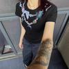 American Spice Girl Shoulder Short Sleeve Women's Summer Necklace Printed White Cotton T-Shirt Slim Skinny Short Top Trend