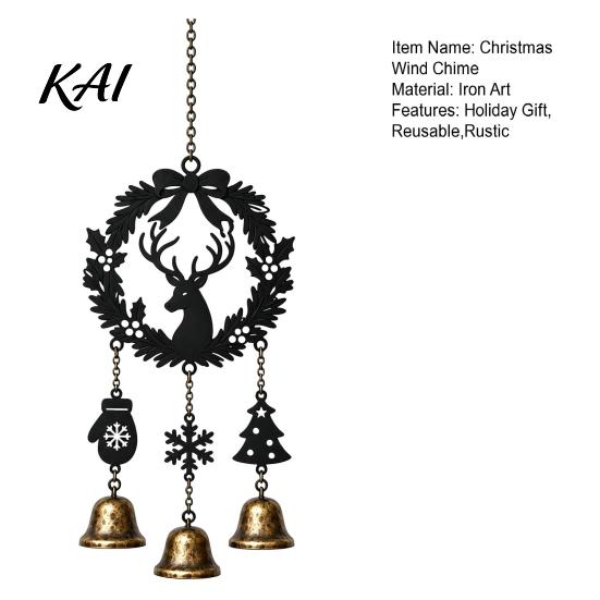 Creative Holiday Soft Furnishings Christmas Wind Chime with Metal Bells, Vintage Santa/Snowman/Deer/Bell/Wreath Iron Durable Festival Gifts