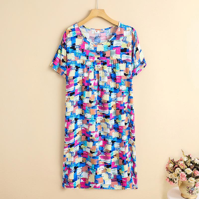Mom summer dress medium and long pure cotton silk nightdress year-old new Chinese women's knee skirt