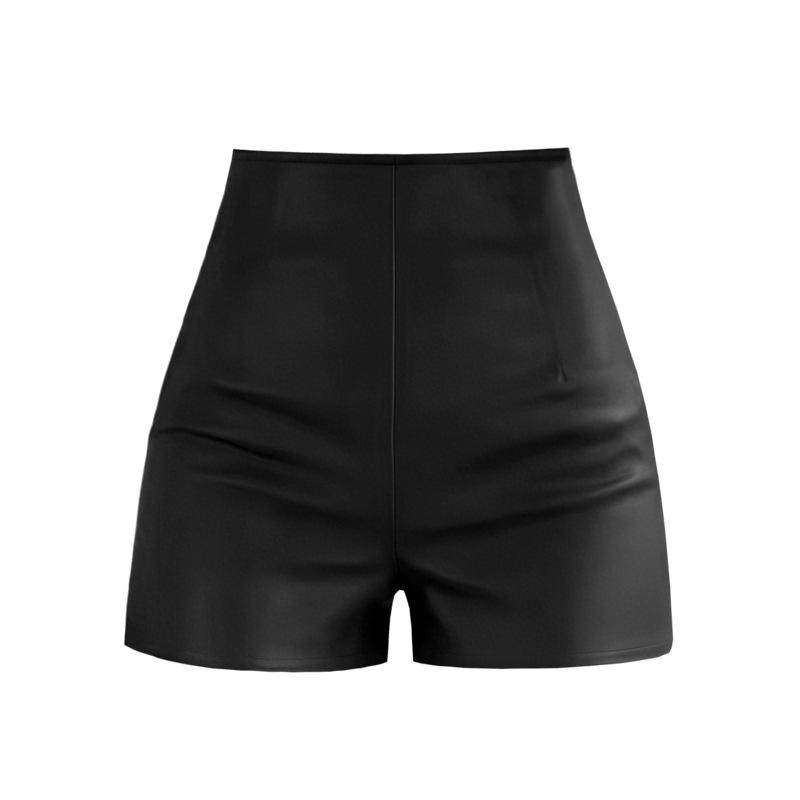 Women's Fall Winter High Waisted Bodycon Petite Slimming PU Leather Outer Wear Straight Leg Pants Skirt Pants Mini Shorts