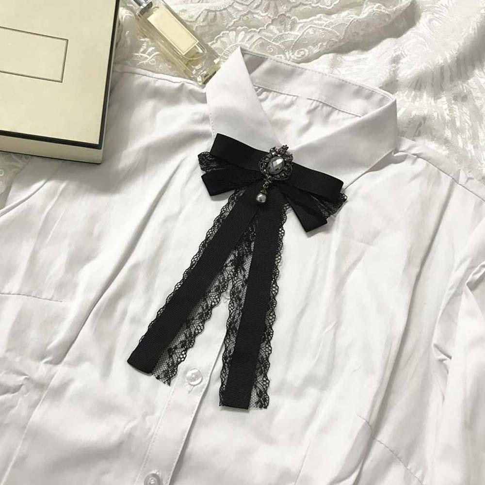Black Hand-beaded Lace Necktie Rhinestone Decoration Shirt Tie Pearls Tie  JK Uniform Decoration