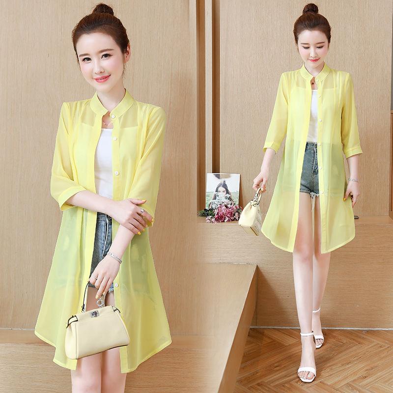 Sonnenschutzkleidung Damen Mittellanger Strand Sommer Chiffon Cardigan Schal Klimaanlage Hemd Dünner Mantel