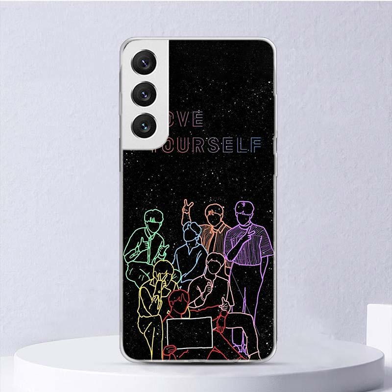 Love Yourself Flower Heart Line Kpop Soft Case For Samsung Galaxy S25 S24 S23 S22 Ultra Phone Cover S20 FE S21 Plus S25Ultra S24
