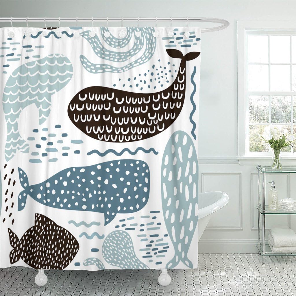 

Shower Curtain Safari Animals with Cute Hippo Crocodile Lion Elephant and Giraffe in Childish Style Waterproof Polyester Fabric 90x180CM