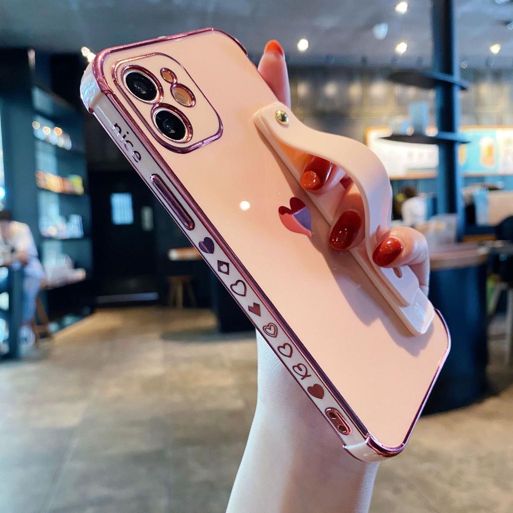 Side electroplating love applies to iPhone17 wristband bracket 16 mobile phone case 15 Apple XSMAX/XR protective case
