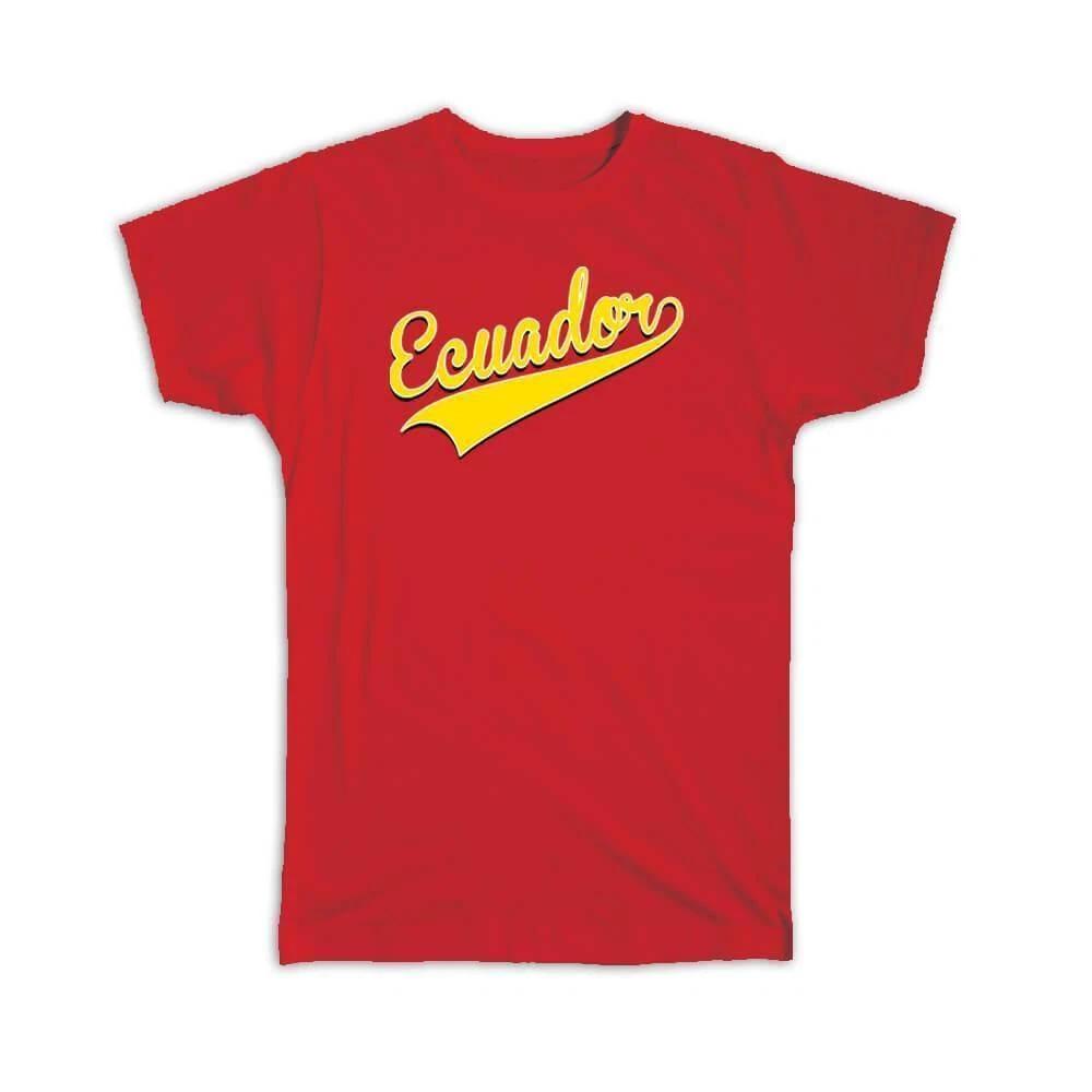 Gift T-Shirt : Ecuador Flag College Script Calligraphy Country Ecuadorian Expat XL