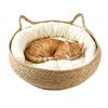 Woven Pet Cat Nest Bed Natural Breathable Portable Washable Nests Cat Ears Shape Pet Bed With Washable Cushion for Sleeping