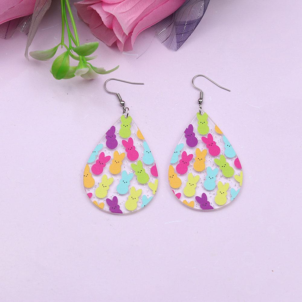 Paskalya akrilik baskılı küpeler tavşan su damlaları kadınlar için şık ve kişiselleştirilmiş küpeler ve aksesuarlar