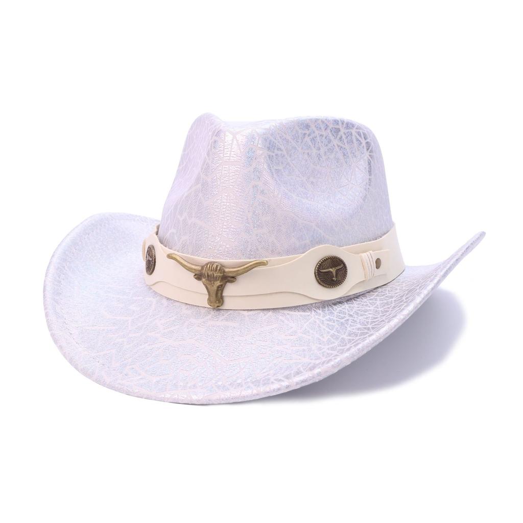 New Sequined Laser Western Cowboy Hat European and American Bull Head Fashion Top Hat Men's and Women's Party Stage Hat