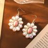 Creative Colored Diamond Earrings, High-End Retro Turquoise Flower Earrings, Bohemian Fashion Earrings.