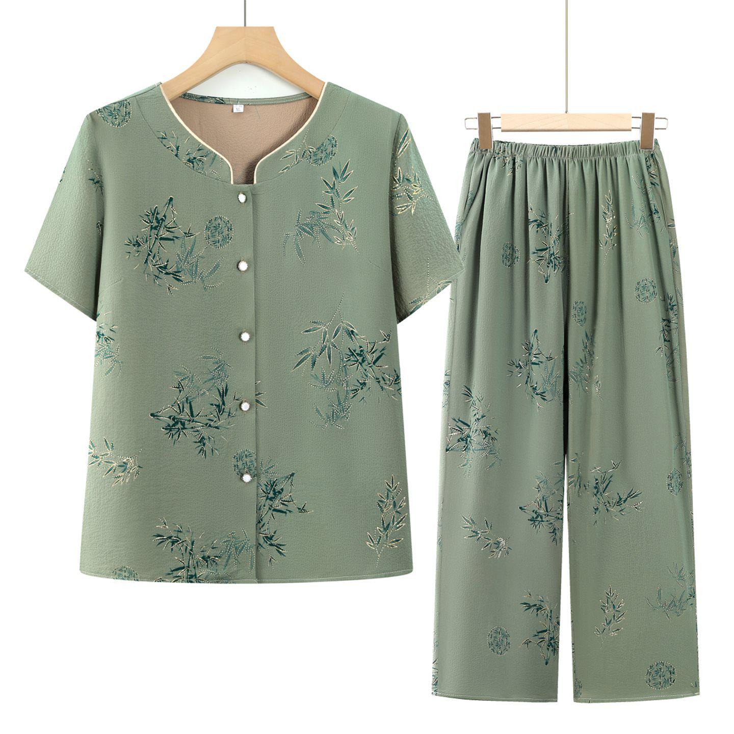 

Grandma s Summer Casual Short Sleeve Set - Loose Cardigan & Shirt for Women 60+ 4XL (Recommended 130-144 kg)