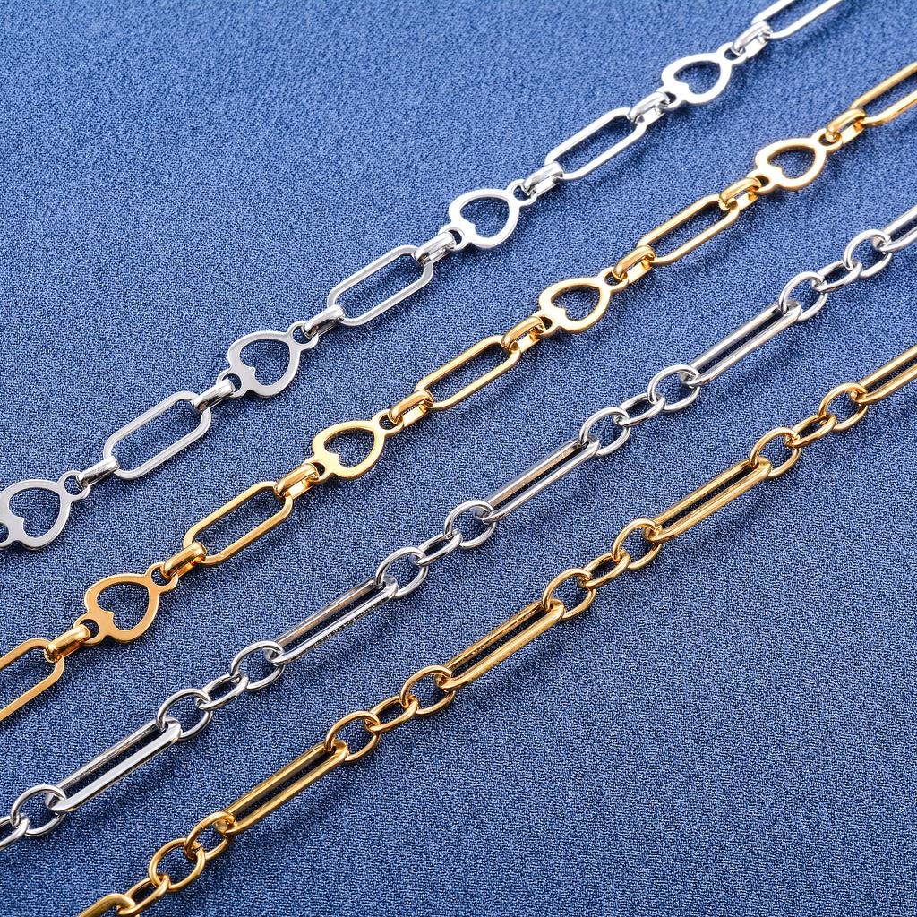 6/6.5mm Rectangle Heart Stainless Steel Link Neck Chain Necklace for Women Men Punk Hiphop Boy Gold Choker Metal Jewelry