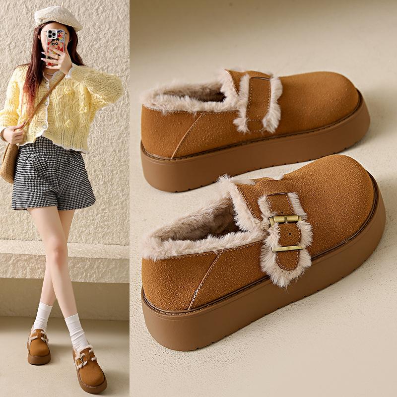 

Повседневные женские туфли на толстой подошве, с мешком на голове, новинка осени и зимы, женские туфли с напуском и утолщенные, пушистые теплые хлопковые туфли для женщин 40 верблюд