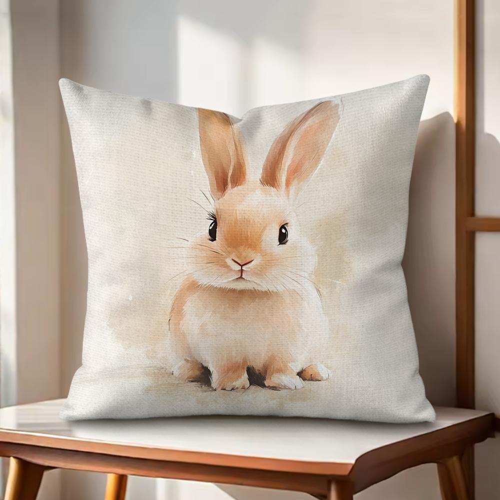 Cute Retro Bunny Cushion Cover Natural Linen Organic Fabric DoubleSided Printing Couch Pillow Covers Home Decor