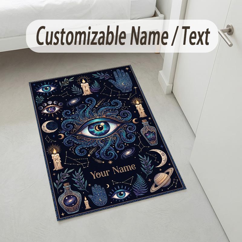 Ethereal Skull Theme Soft Crystal Velvet Rug Custom Name & Text Print Non Slip Floor Rug for Bedroom Living Room