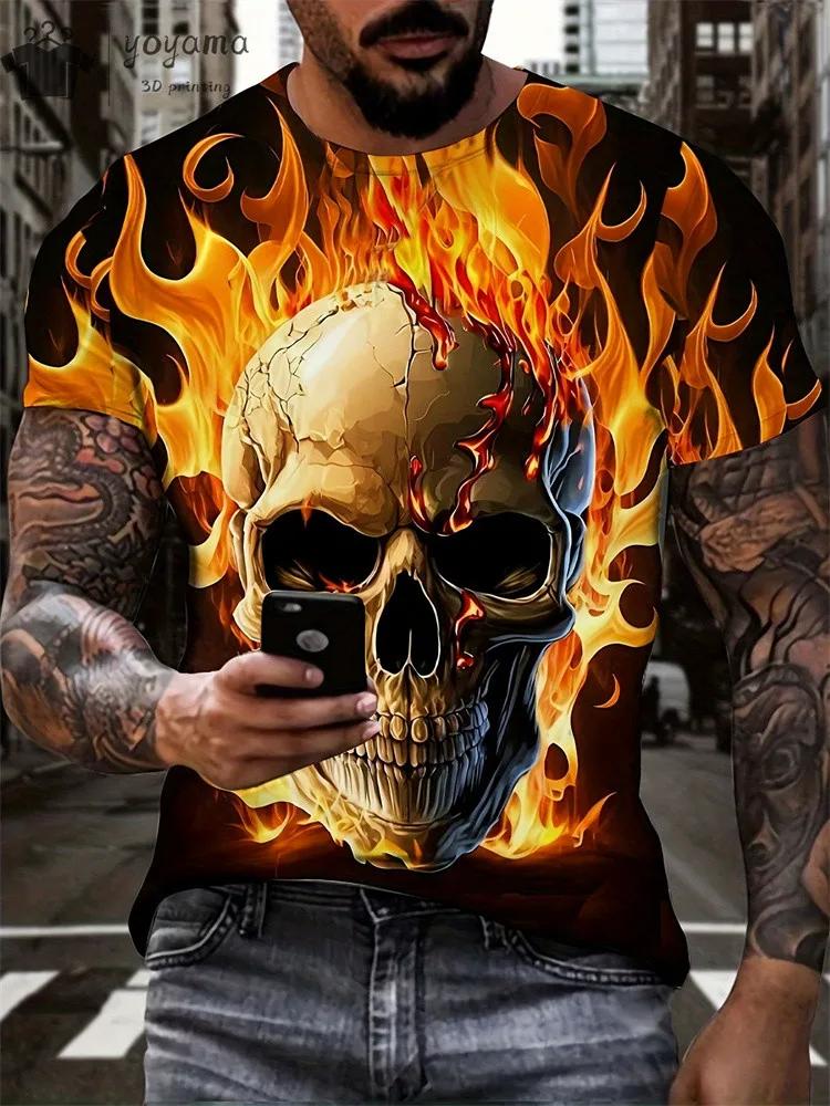 New Men's Horror Skull Print T-Shirt 3D O-Neck Short Sleeve Fashion Oversized T-Shirts Men's Summer Street Clothing