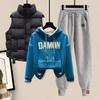 Plush and Thick Hoodie Cotton Vest Casual Sports Pants 3-piece Fashionable Female Student Sports Set Winter Tracksuit Outfits