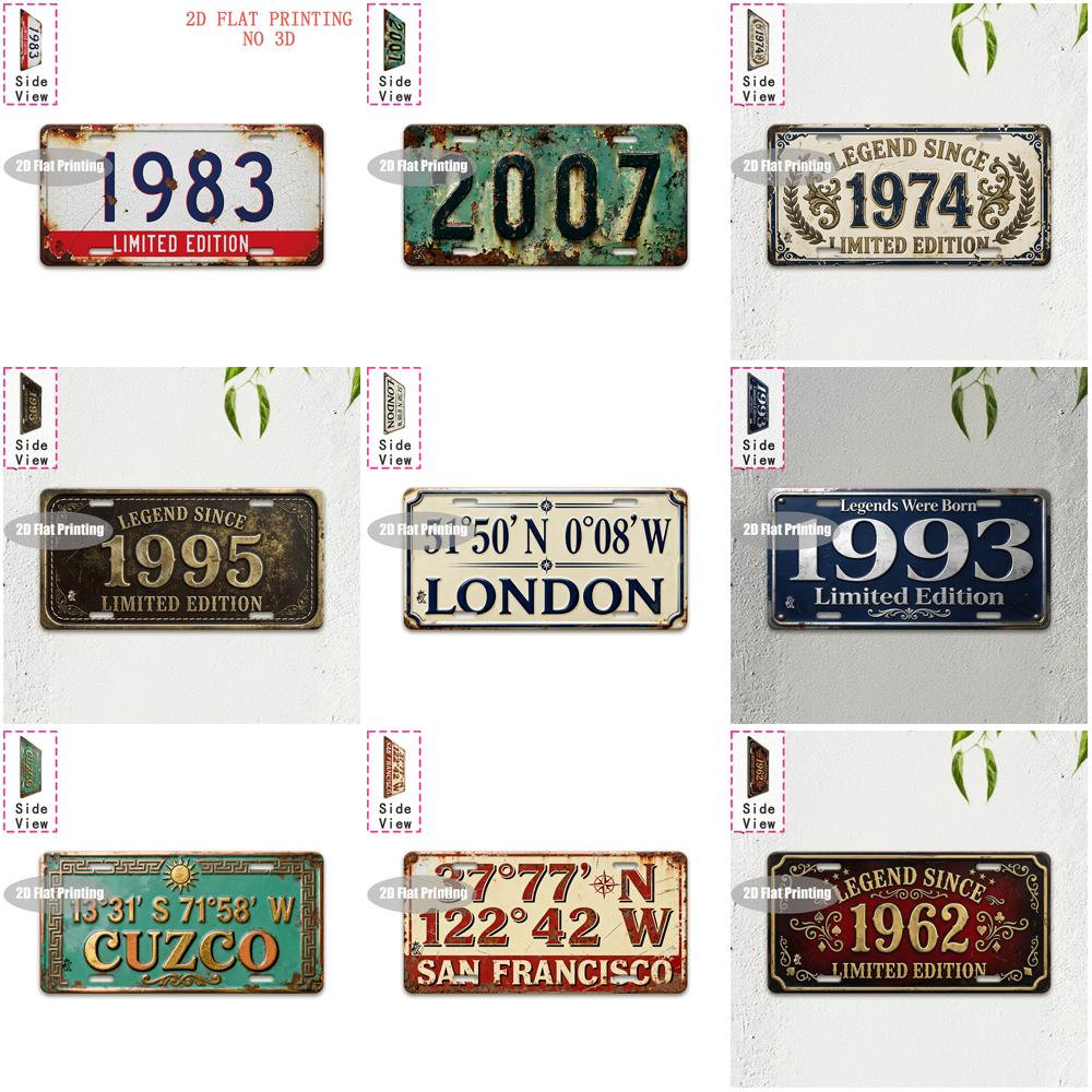 Tin Sign - Vintage Durable Metal Plaque Wall Decor, Home Office Bar Man Cave City Coordinate Birth Year License Plate Wall Art