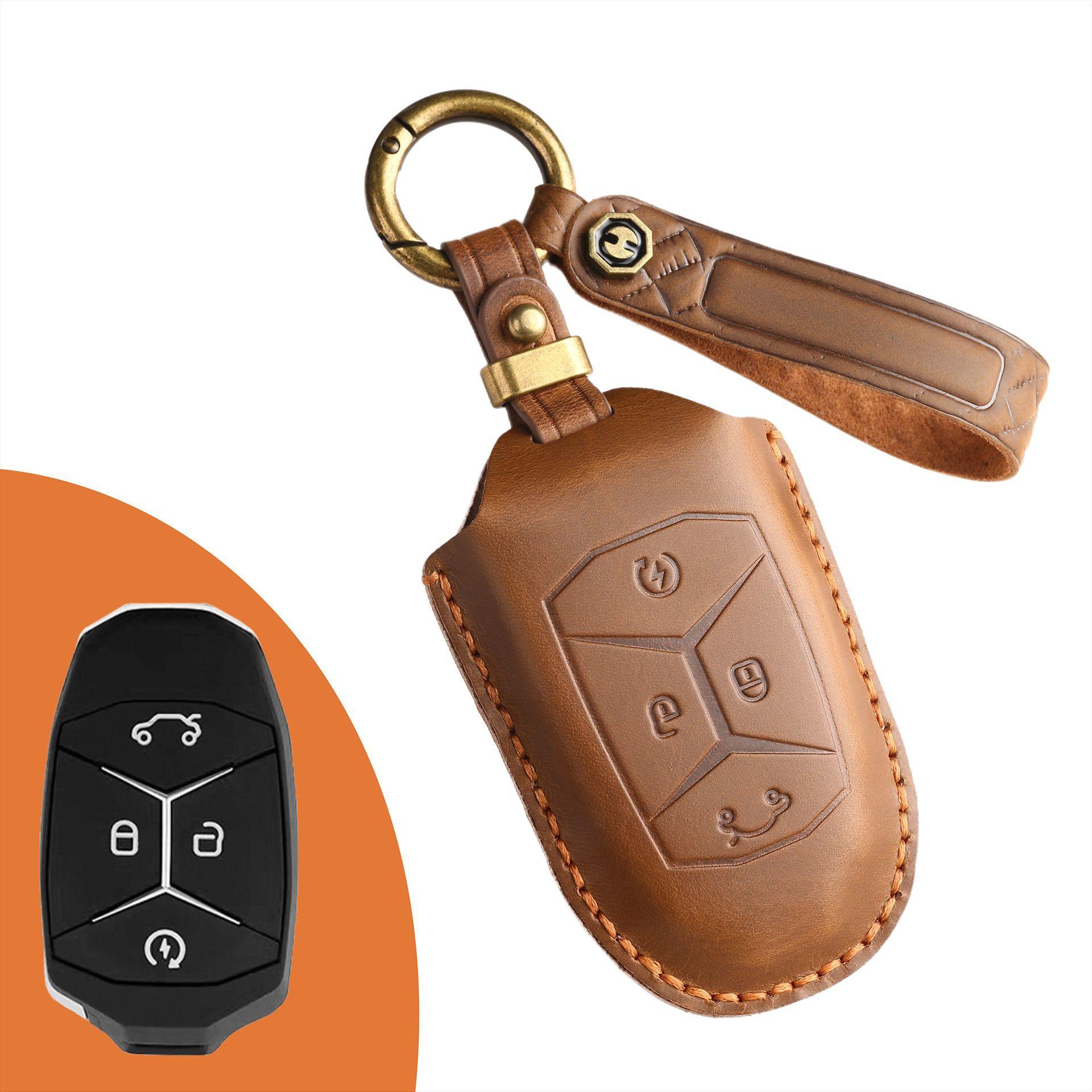 

Retro key cover is suitable for Lynk & Co 03 genuine leather 2022 special buckle pure handmade cowhide car key case коричневый