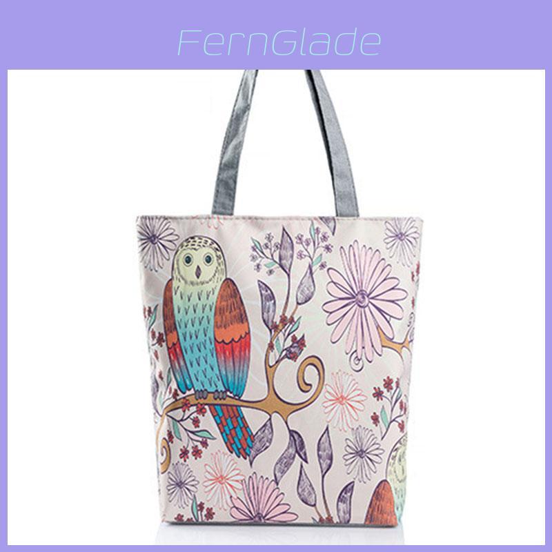 Stylish Women's Canvas Tote Shoulder Handbag Featuring Owl Design For Travel And Shopping