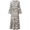 Women's Fashion V-neck Long-Sleeved Print Oversized Strappy Long Dresses