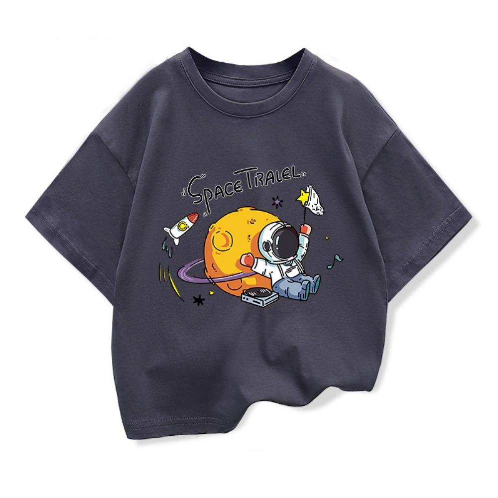 

New Kids Clothing Spaceman Travel Graphic Summer T-Shirt Boy And Girl Fashion Tops Teen Boys Loose Short Sleeve Tee 110