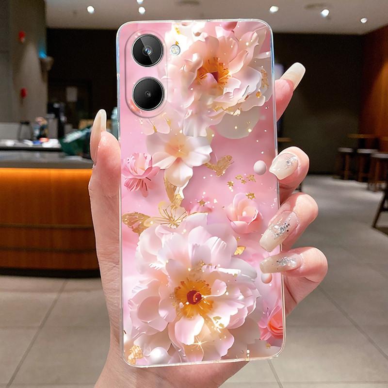For Oppo Realme 10 4G Case Silicone Soft Transparent Butterfly Flower Cover Realme 10 4G Clear Phone Case Realme10 Funda Coque