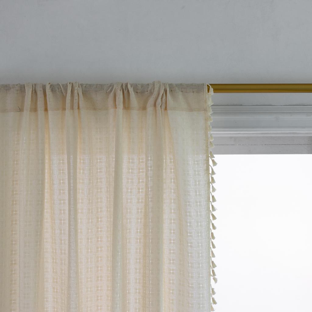 Finished Curtains, American Rural Fringed Window Screens, Solid Color, Gray, Simple Cotton And Linen Lattice