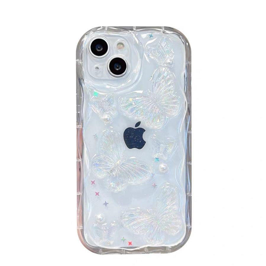 3D Schmetterling Kristall Bling Glitzer Transparent Hülle Für iPhone 16 15 14 13 12 11 Pro Max Plus XR XS Max Glänzender Stern Perlen Wellen Cover iPhone 11 reinfarbig