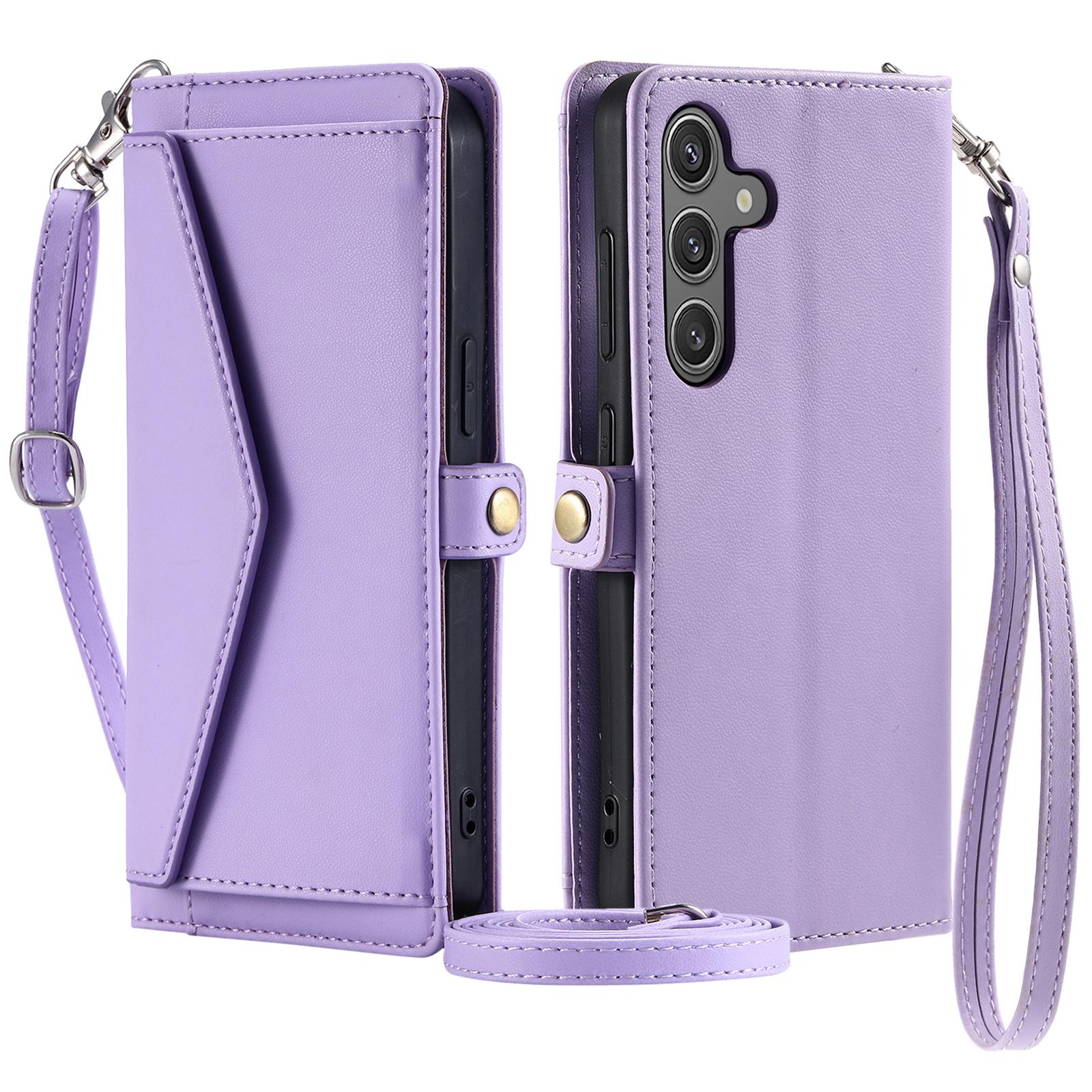 

For Samsung Galaxy A55 5G Leather Case Wallet Stand Phone Cover with Straps Purple