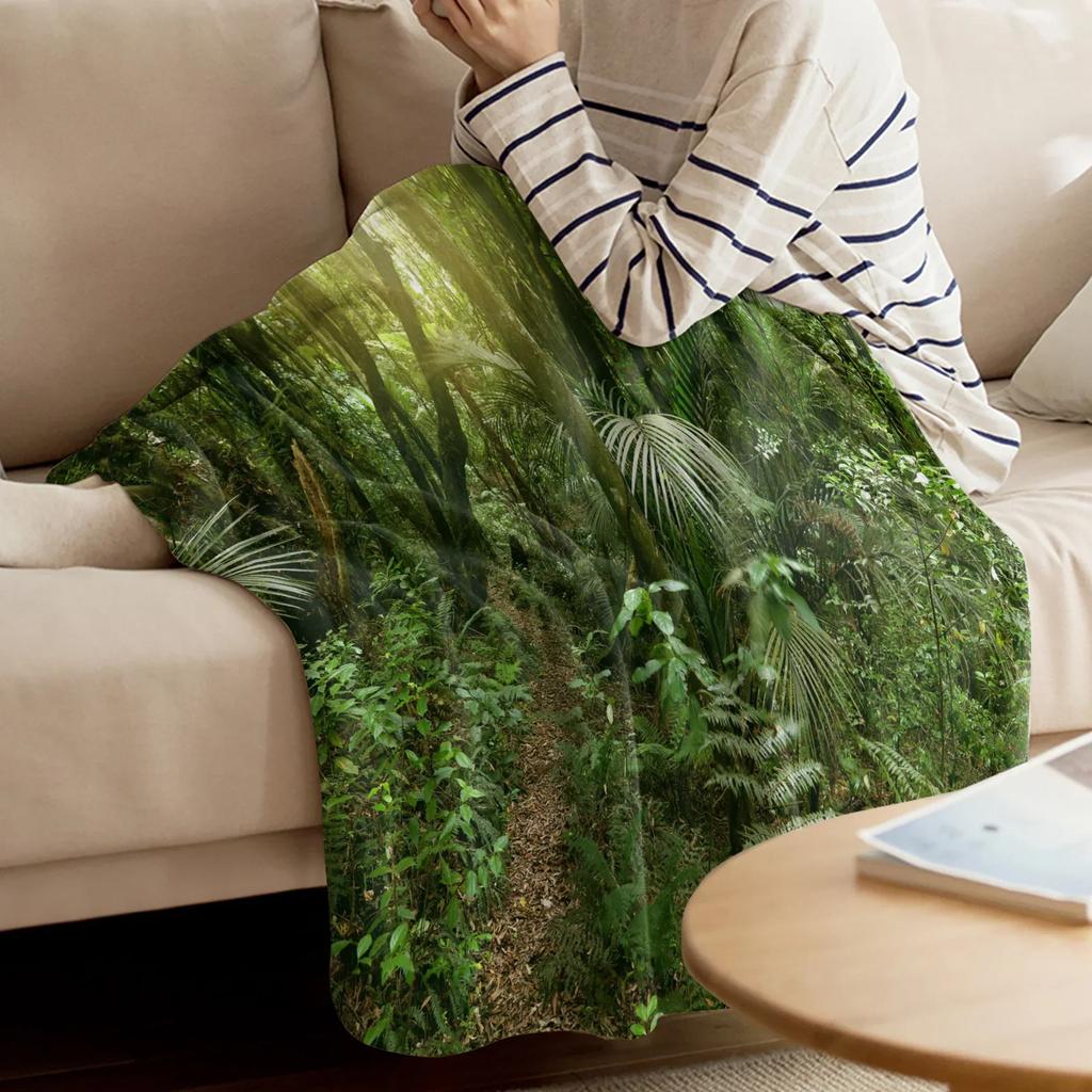 Decke Dschungel Grün Blätter Wald Decke Weich Bequem Plüschdecken Warm Sofa Bettlaken