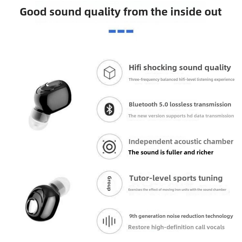 Mini auriculares Bluetooth inalámbricos 5.0 con cancelación de ruido, duración de batería ultralarga, intraauriculares invisibles.