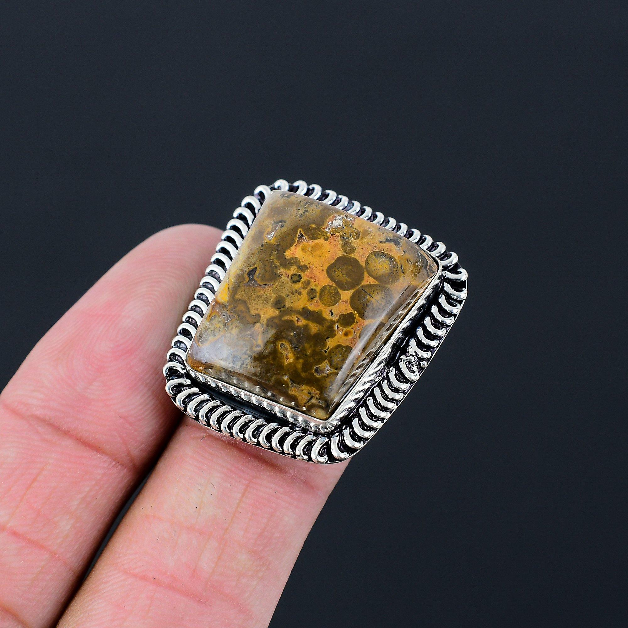 Memorial Day Sale 925 Sterling Silver Cobra Jasper Stone Statement Ring US 6.5 6.5