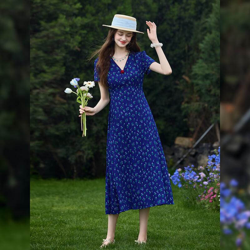 Women s Floral V-Neck A-Line Maxi Dress S