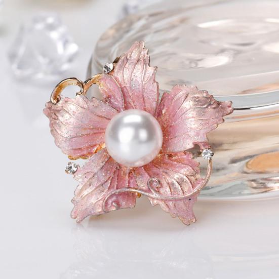 Day Brooch Enamel Flower Design Brooch with Imitation Pearl Rhinestones Inlaid Weddings