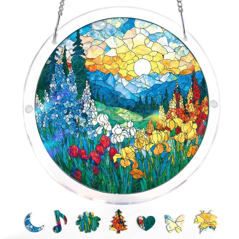 83 Pieces Round Shape Puzzle Suncatcher Acrylic Hanging Ornament Acrylic Puzzle Kit  Indoor Display 1