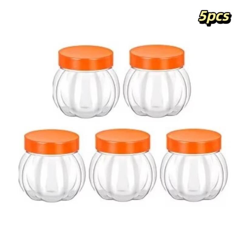 Stackable Clear Pumpkin Candy Jars 5/10Pcs with Lids Food Safe Storage Holders for Halloween Home Decor & Parties A5