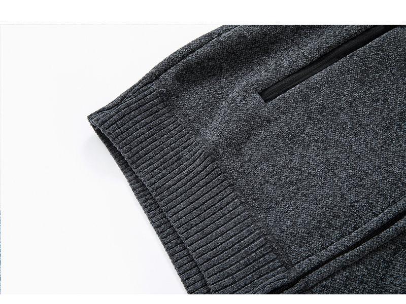 Men's Color Block Stand Collar Knitted Cardigan - Autumn/Winter Plus Velvet Long-Sleeve Sweater