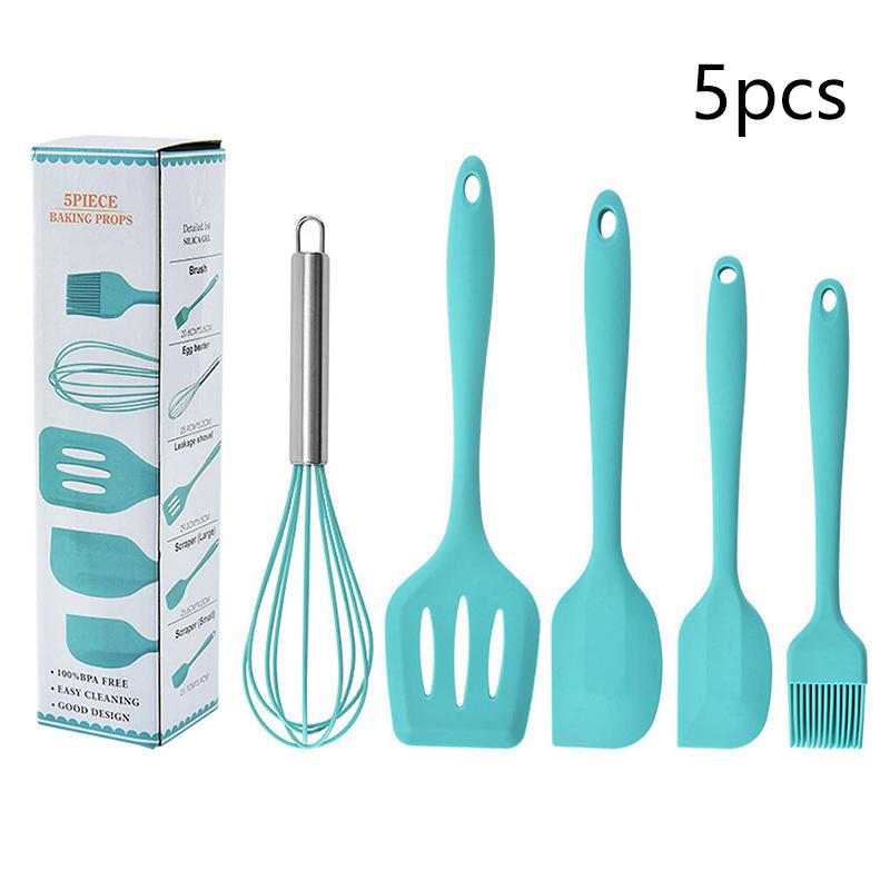 

Набор из 5 силиконовых кухонных принадлежностей для приготовления пищи, антипригарные гибкие кухонные инструменты с лопаткой для торта, венчиком, кистью для масла и кулинарной лопаткой синий