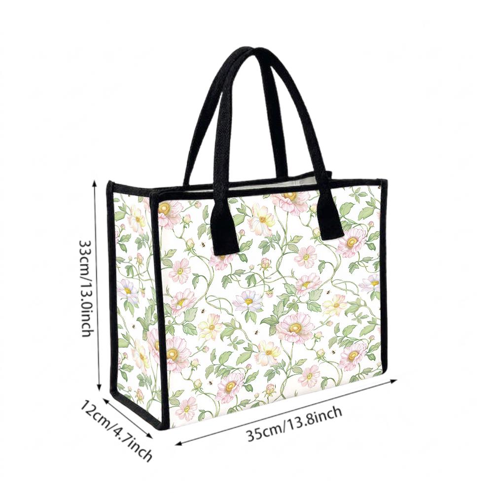 Floral Tote Bag Large Capacity Casual Handbag for Shopping Daily Use Lightweight Canvas Tote